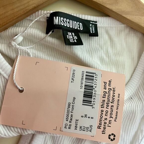 NWT Missguided Racer Front Crop in white Size 4 - Picture 3 of 4